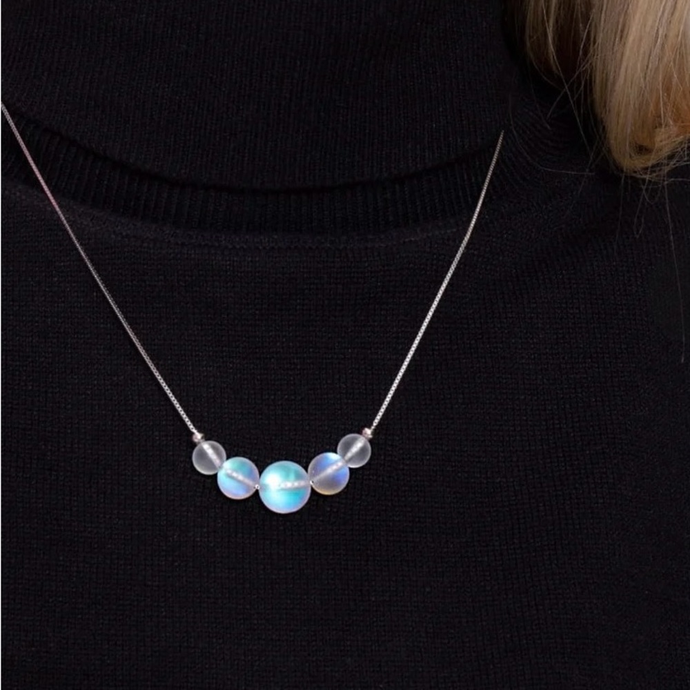 - Nogu iridescent, blue mermaid glass 925 sterling silver necklace.